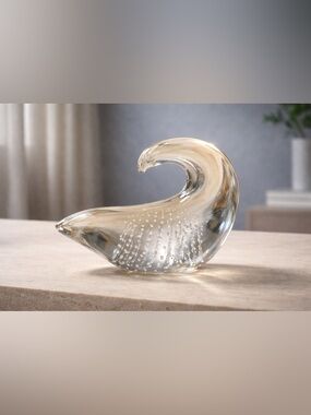Vintage Swan Clear Glass Hand Blown Controlled Bubble Glass Paperweight Retro